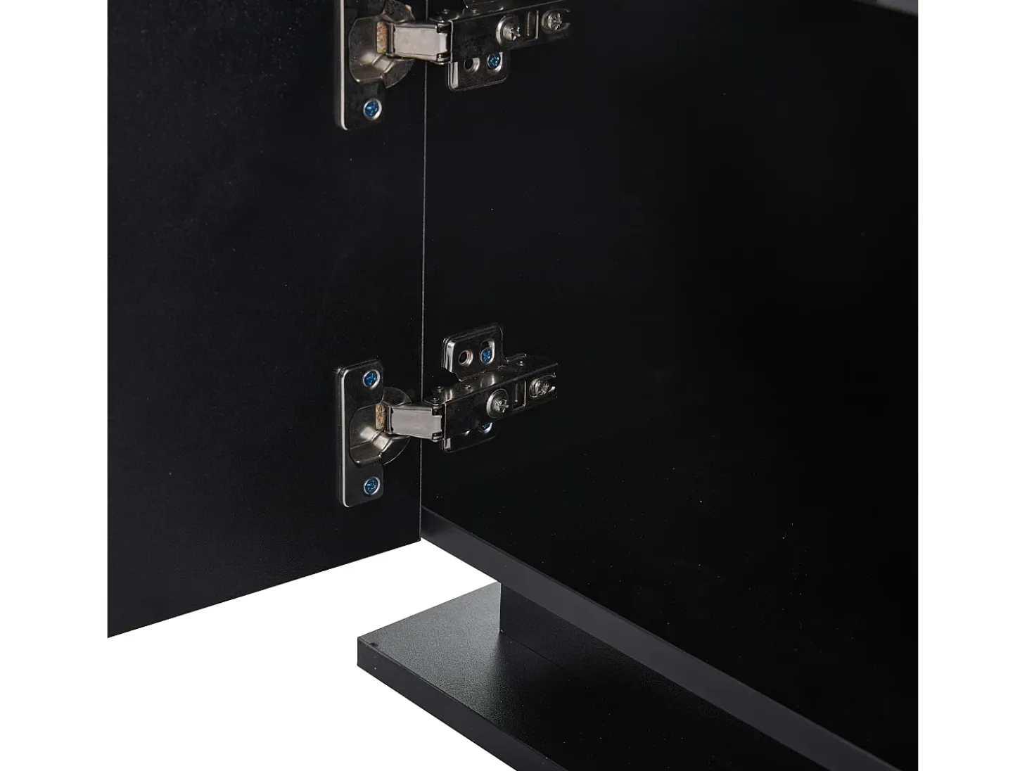 Mesa de centro com 1 porta e LED, 1 prateleira aberta em vidro temperado, corpo em lacado preto