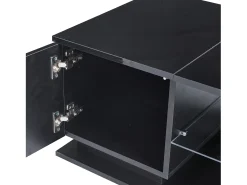 Mesa de centro com 1 porta e LED, 1 prateleira aberta em vidro temperado, corpo em lacado preto
