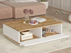 Mesa de centro com 2 portas - Natural e Branca - LOTULA