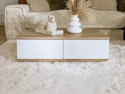 Mesa de centro com 2 portas - Natural e Branca - LOTULA