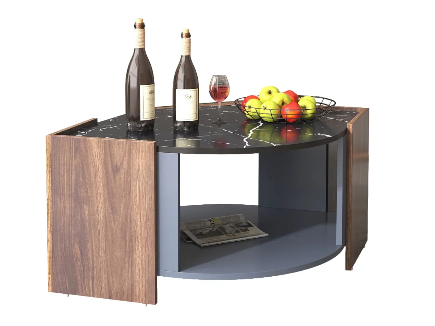 Mesa de centro com 2 prateleiras, aglomerado, estilo moderno, preto e marrom, 96,5L x 63L x 40Acm