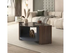 Mesa de centro com 2 prateleiras, aglomerado, estilo moderno, preto e marrom, 96,5L x 63L x 40Acm