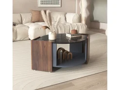 Mesa de centro com 2 prateleiras, aglomerado, estilo moderno, preto e marrom, 96,5L x 63L x 40Acm