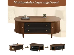 Mesa de centro com acabamento em nogueira - 100 x 50 x 36 cm - com 2 gavetas + porta de enrolar - aglomerado - marrom
