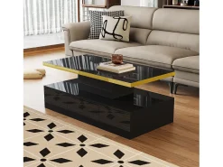Mesa de centro com arrumação com LED - aspeto brilhante - Preto