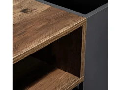 Mesa de centro com compartimentos de armazenamento em ambos os lados, mesa de sofá para sala de estar, madeira + cinza escuro