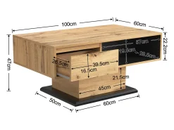 Mesa de centro com efeito madeira, 1 gaveta sem puxador, espaço duplo para armazenamento, ampla área de armazenamento, ideal para sala de estar ou escritório.