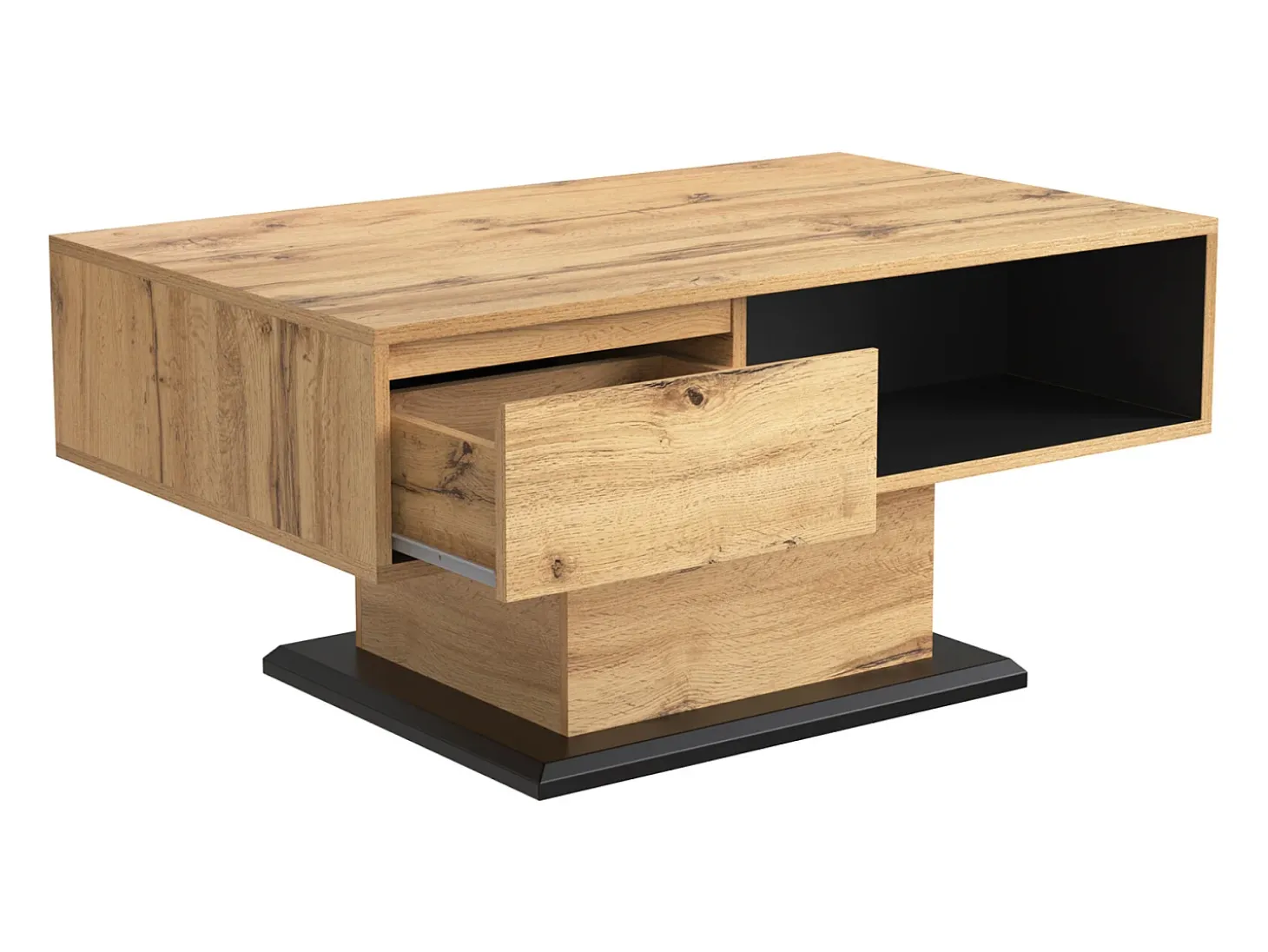 Mesa de centro com efeito madeira, 1 gaveta sem puxador, espaço duplo para armazenamento, ampla área de armazenamento, ideal para sala de estar ou escritório.