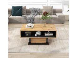 Mesa de centro com efeito madeira, 1 gaveta sem puxador, espaço duplo para armazenamento, ampla área de armazenamento, ideal para sala de estar ou escritório.