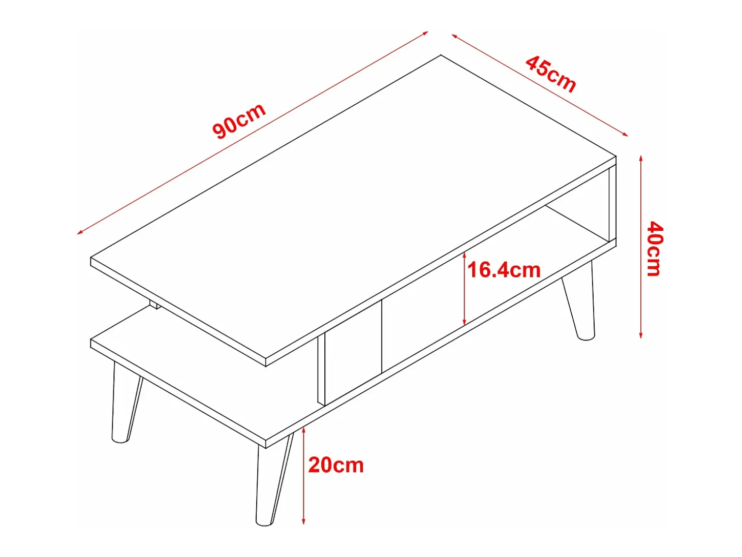 Mesa de centro com espaço de armazenamento 40 x 90 x 45 cm branca 03_0008462