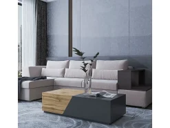 Mesa de centro com espaço de armazenamento "Ceelias" - Armazenamento prático e design geométrico - Cinza/Marrom