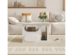 Mesa de centro com gavetas - 97 x 45 x 43,5 cm - em forma de nuvem com armazenamento - aglomerado - branco