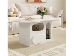 Mesa de centro com gavetas - 97 x 45 x 43,5 cm - em forma de nuvem com armazenamento - aglomerado - branco
