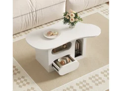 Mesa de centro com gavetas - 97 x 45 x 43,5 cm - em forma de nuvem com armazenamento - aglomerado - branco