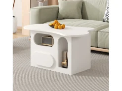 Mesa de centro com gavetas - 97 x 45 x 43,5 cm - em forma de nuvem com armazenamento - aglomerado - branco
