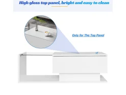 Mesa de centro com gaveta grande - 100x50x32 cm - LEDs - tampo de vidro - Aglomerado - Branco brilhante