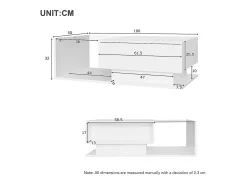 Mesa de centro com gaveta grande - 100x50x32 cm - LEDs - tampo de vidro - Aglomerado - Branco brilhante