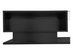 Mesa de centro com iluminação LED e 1 gaveta - Acabamento em preto brilhante - Tampo semi-transparente