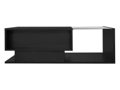 Mesa de centro com iluminação LED e 1 gaveta - Acabamento em preto brilhante - Tampo semi-transparente