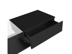 Mesa de centro com iluminação LED e 1 gaveta - Acabamento em preto brilhante - Tampo semi-transparente
