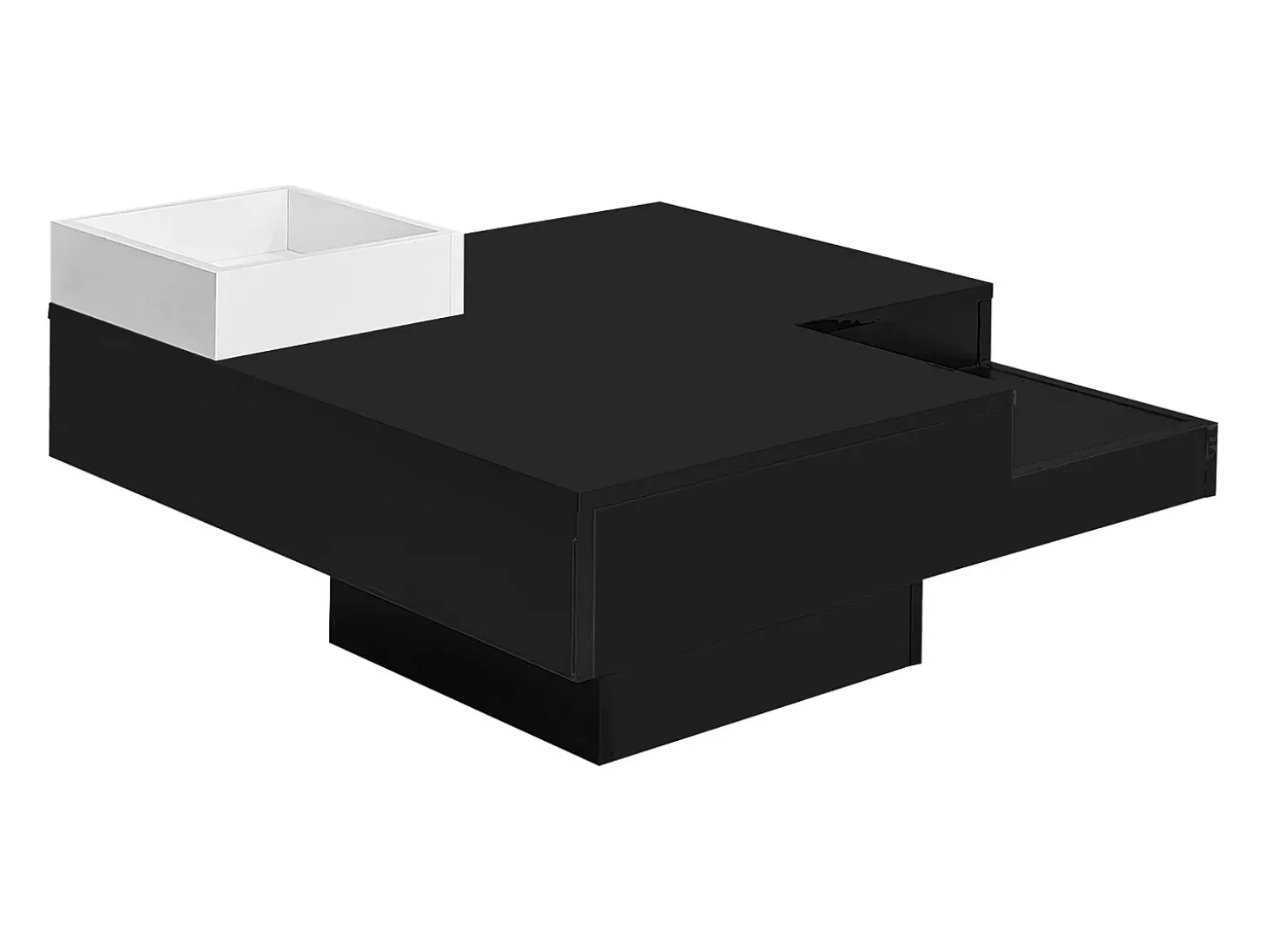 Mesa de centro com iluminação LED e caixa de arrumação amovível - Acabamento em preto brilhante