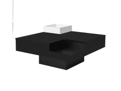 Mesa de centro com iluminação LED e caixa de arrumação amovível - Acabamento em preto brilhante