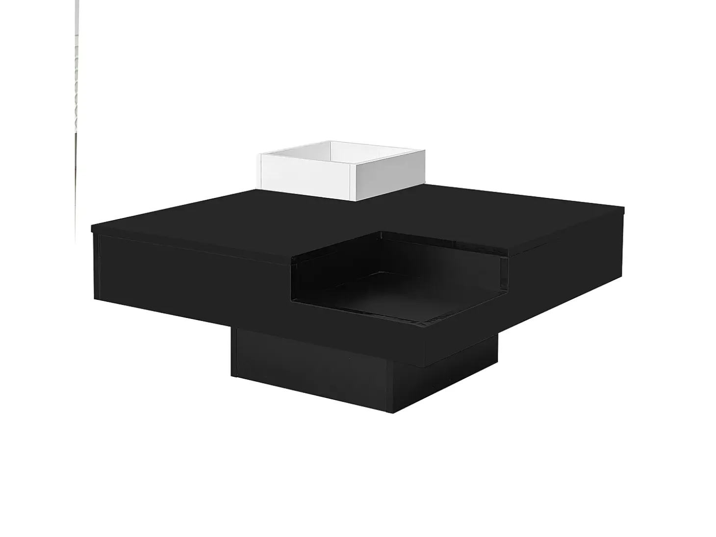 Mesa de centro com iluminação LED e caixa de arrumação amovível - Acabamento em preto brilhante