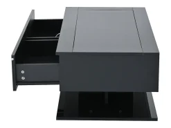 Mesa de centro com iluminação LED em lacado preto, 100x50x35 cm, com 2 gavetas e tampo em vidro.