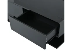 Mesa de centro com iluminação LED em lacado preto, 100x50x35 cm, com 2 gavetas e tampo em vidro.
