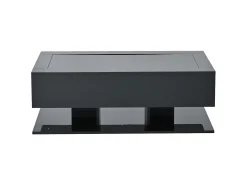 Mesa de centro com iluminação LED em lacado preto, 100x50x35 cm, com 2 gavetas e tampo em vidro.