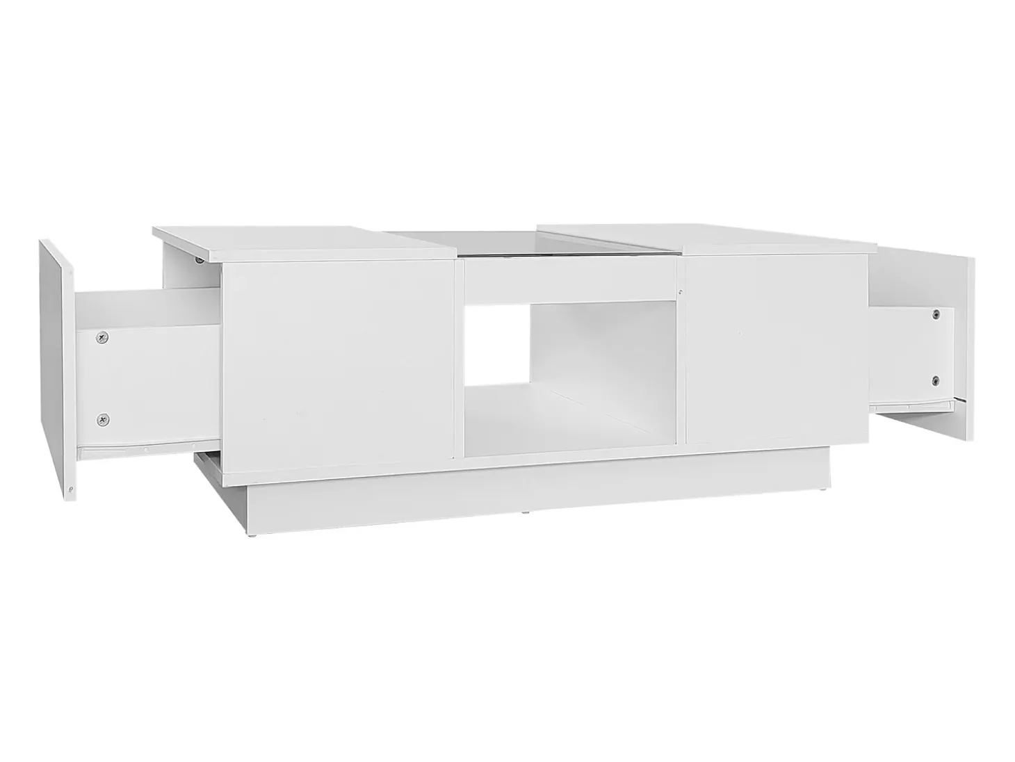 Mesa de centro com LED - 2 gavetas e 1 compartimento aberto - Branco