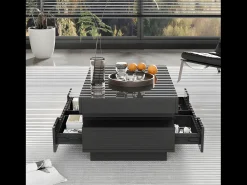 Mesa de centro com LED - acabamento brilhante - 4 gavetas frontais e traseiras - Preto