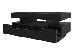 Mesa de centro com LED - acabamento brilhante - 4 gavetas frontais e traseiras - Preto