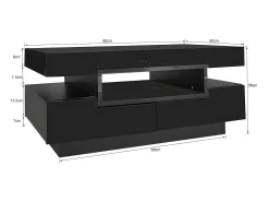 Mesa de centro com LED - acabamento brilhante - 4 gavetas frontais e traseiras - Preto