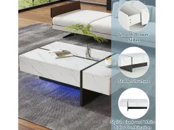 Mesa de centro com LED - banhado a mármore - Branco