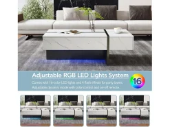 Mesa de centro com LED - banhado a mármore - Branco