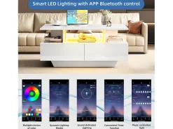 Mesa de centro com LED - com 2 gavetas - Branco