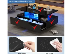 Mesa de centro com LED - com 2 gavetas - Preto