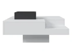 Mesa de centro com LED e compartimento amovível - Acabamento branco brilhante