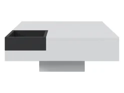 Mesa de centro com LED e compartimento amovível - Acabamento branco brilhante