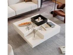 Mesa de centro com LED e compartimento amovível - Acabamento branco brilhante