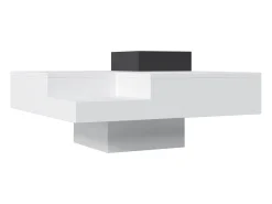 Mesa de centro com LED e compartimento amovível - Acabamento branco brilhante