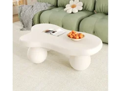 Mesa de centro com LEDs - 95 x 62,5 x 32 cm - design em forma de nuvem e pernas redondas - branco puro
