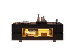 Mesa de centro com LEDs - 100 x 50 x 35 cm - Mesa dupla com Bluetooth - Aglomerado + vidro temperado - preto