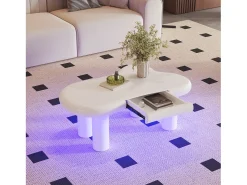 Mesa de centro com LEDs - 98 x 65,5 x 40 cm - com 1 gaveta - em forma de nuvem - MDF - branco