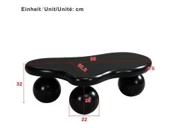 Mesa de centro com LEDs - 95 x 62,5 x 32 cm - design em forma de nuvem e pernas redondas - preto puro