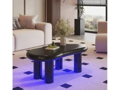 Mesa de centro com LEDs - 98 x 65,5 x 40 cm - com 1 gaveta - em forma de nuvem - MDF - preta