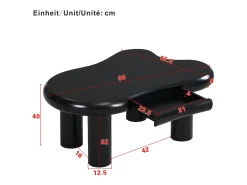 Mesa de centro com LEDs - 98 x 65,5 x 40 cm - com 1 gaveta - em forma de nuvem - MDF - preta
