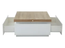 Mesa de centro com LEDs - 2 gavetas - MDF lacado - Branco e carvalho. HALO II