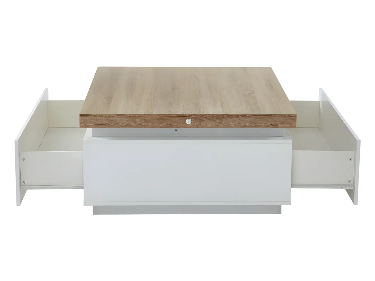 Mesa de centro com LEDs - 2 gavetas - MDF lacado - Branco e carvalho. HALO II